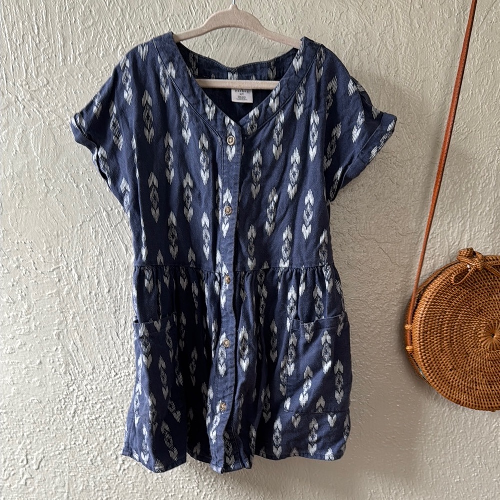 4T Blue Linen Button-Up Dress